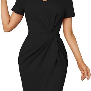 Black Ruched Wrap Midi Dress V-Neck